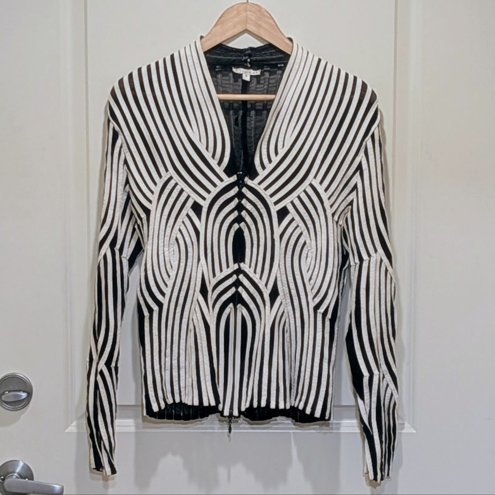 EUC Obstinee 12 Y2K White Corded Cotton Top on Black Stretch Mesh